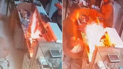 Cep telefonu bataryası bomba gibi patladı! Dükkan alevler içinde kaldı