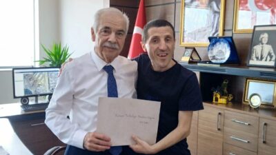Keşanlı özel çocuk Hakan Geçim, Keşan Belediye Başkanı Mehmet Özcan’ı